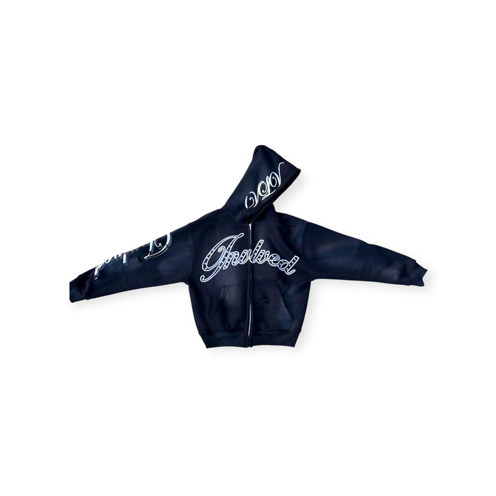 Black “VLV” Zip-Up Hoodie