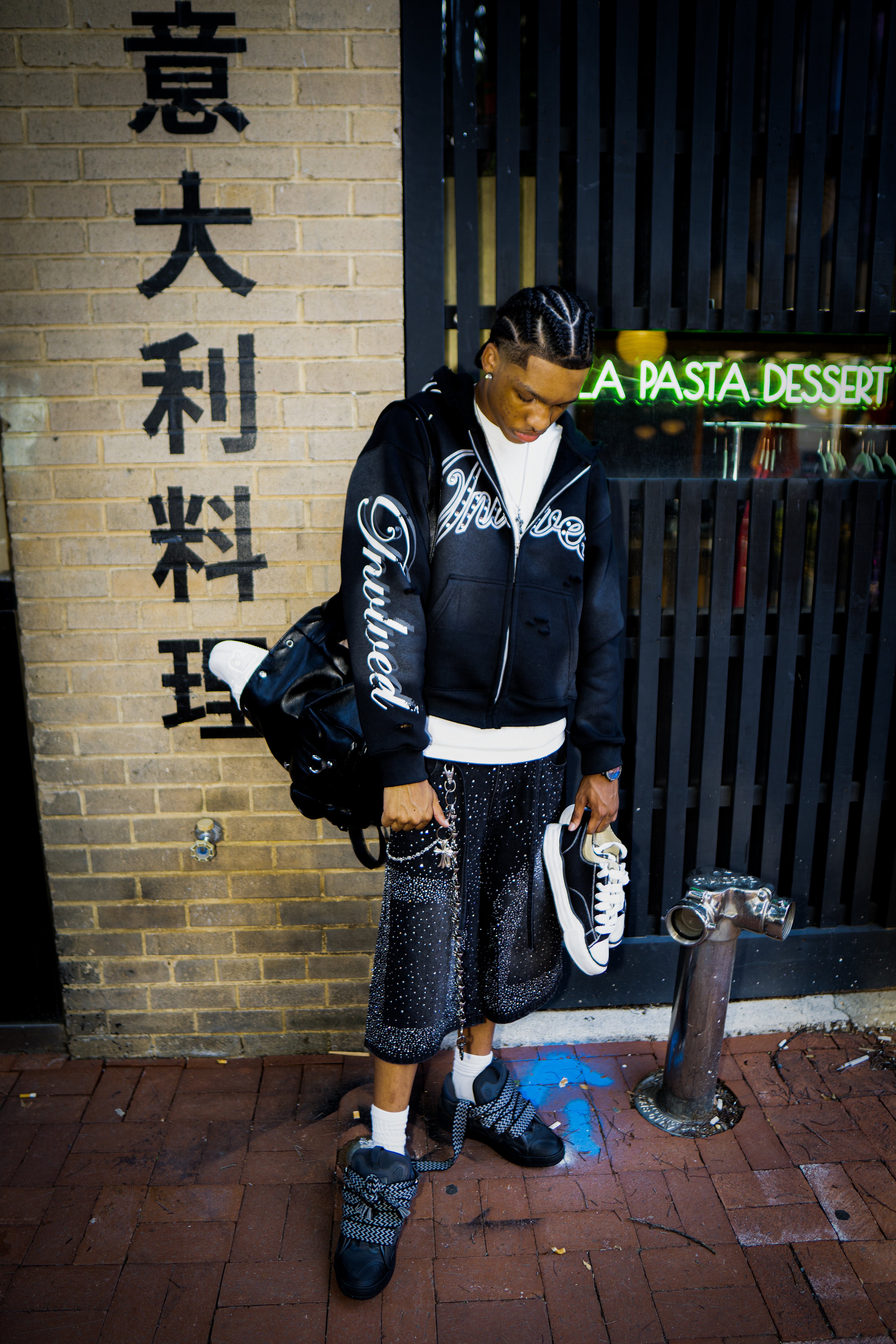 Black “VLV” Zip-Up Hoodie