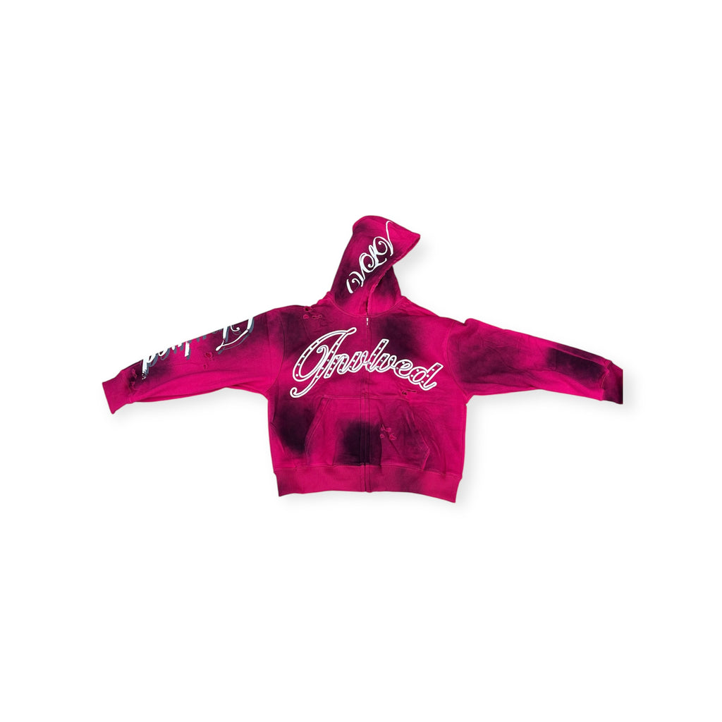 Pink “VLV” Zip-Up Hoodie