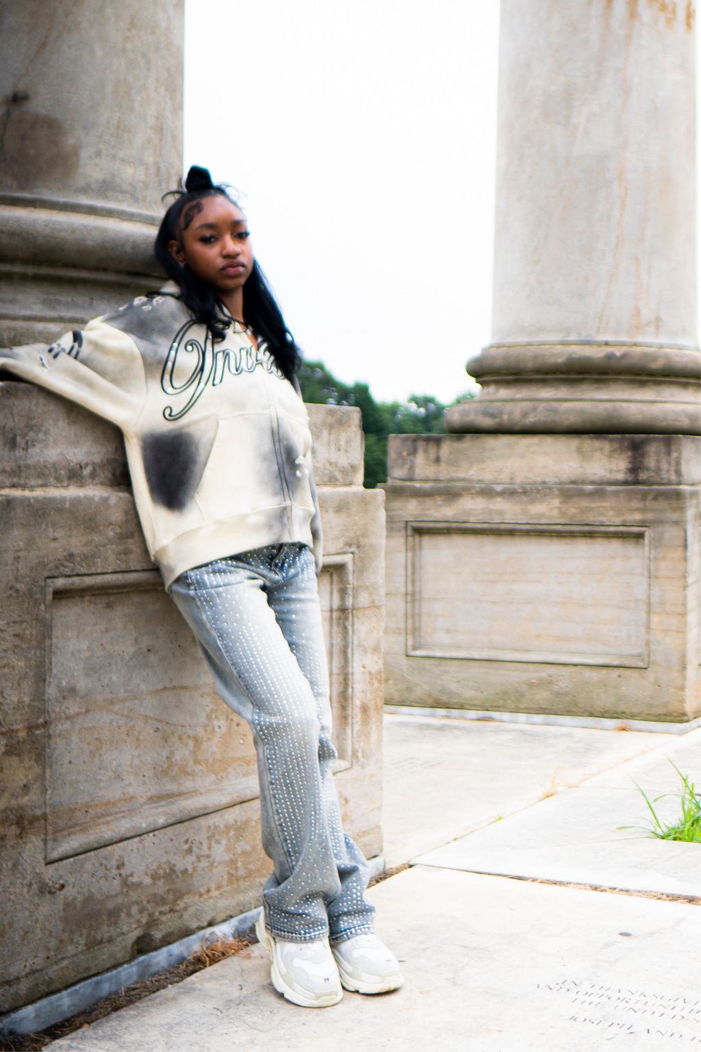 Crème “VLV” Zip-Up Hoodie