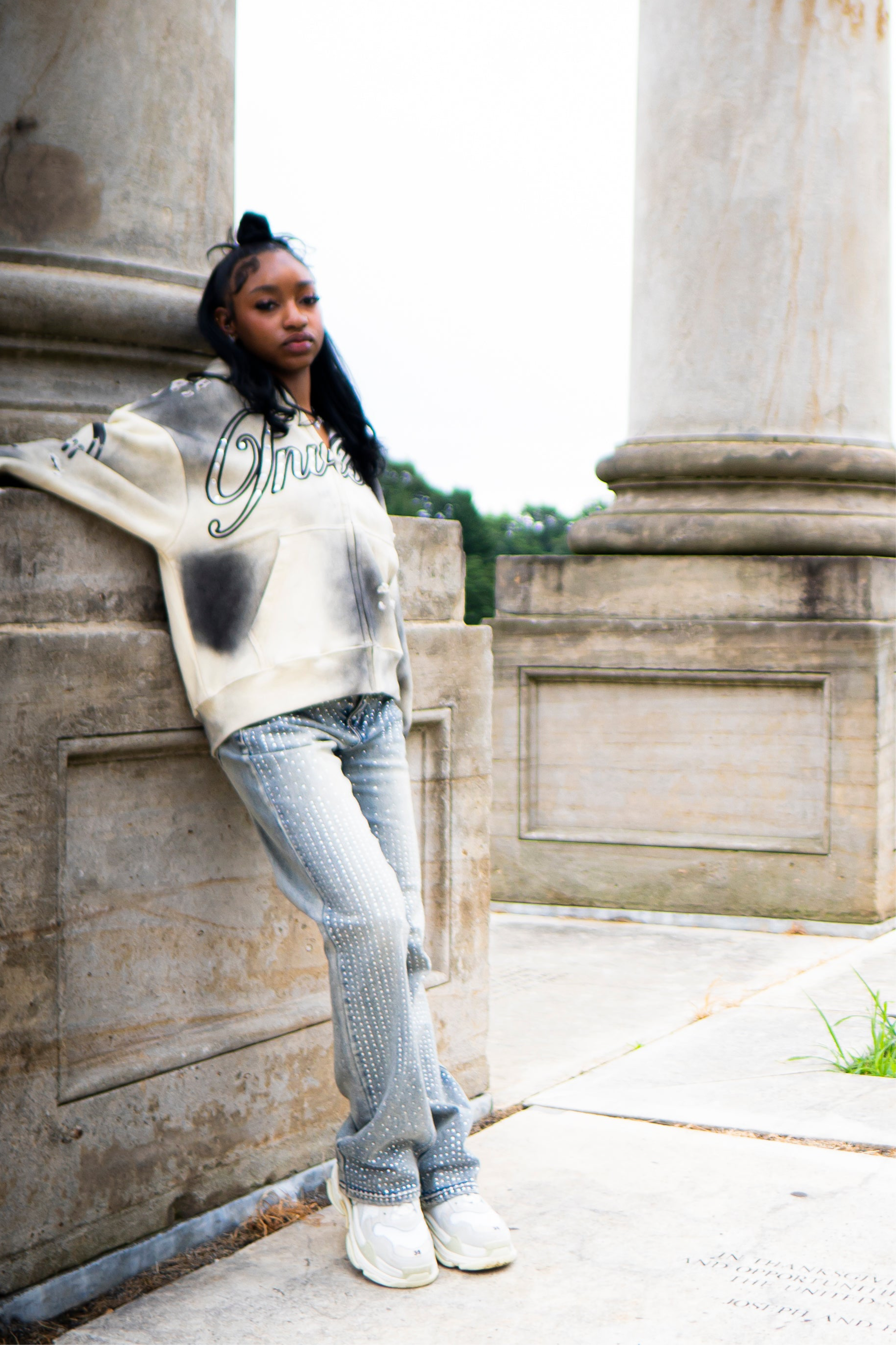 Crème “VLV” Zip-Up Hoodie