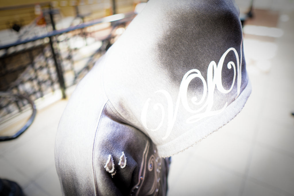Grey “VLV” Zip-Up Hoodie