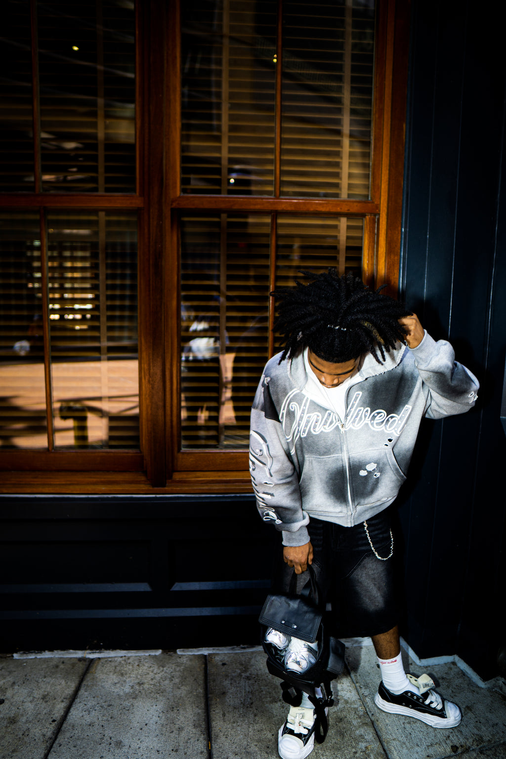 Grey “VLV” Zip-Up Hoodie