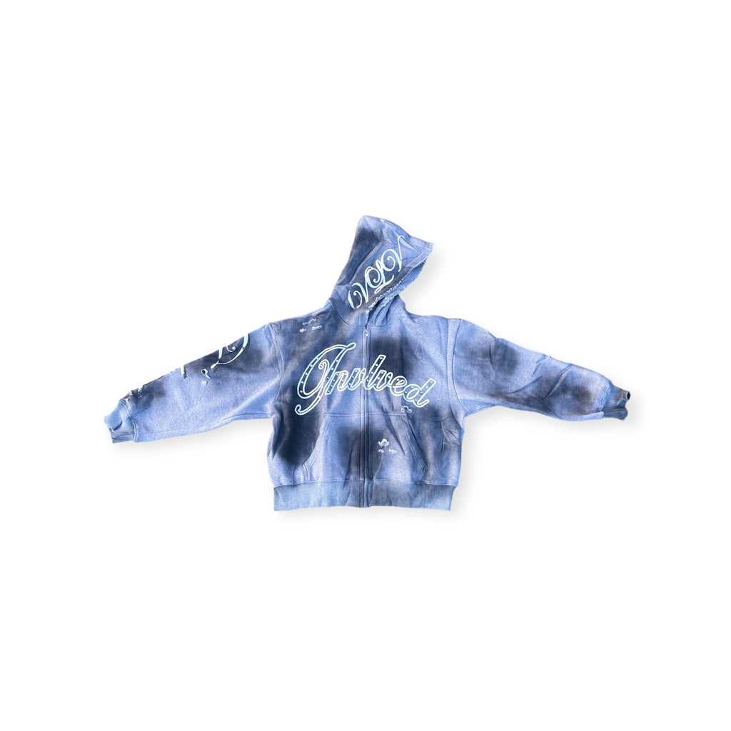 Grey “VLV” Zip-Up Hoodie